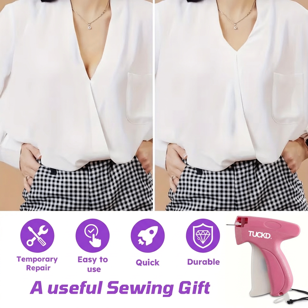 Before and after using TUCKD micro stitch gun on a blouse