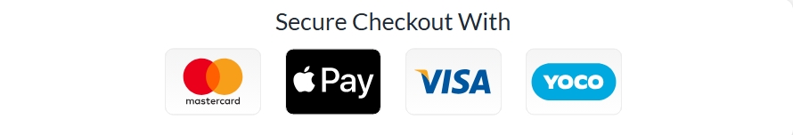 Secure checkout with Mastercard, Apple Pay, Visa and Yoco
